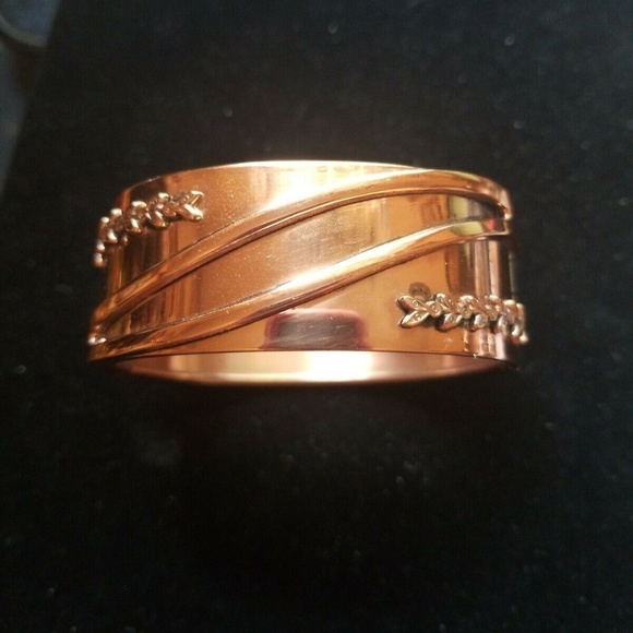 VINTAGE RENOIR COPPER HINGED BRACELET RARE FLORAL - Picture 1 of 4